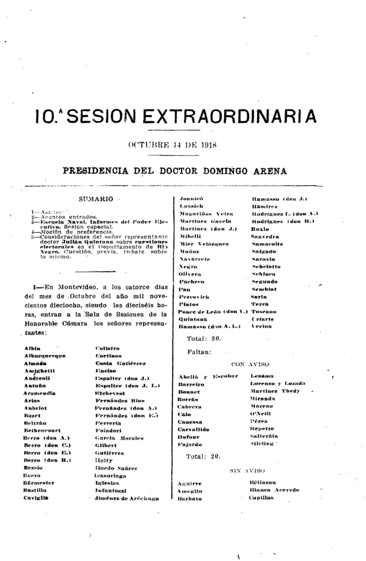 DIARIO DE SESIONES DE LA CAMARA DE REPRESENTANTES del 14/10/1918